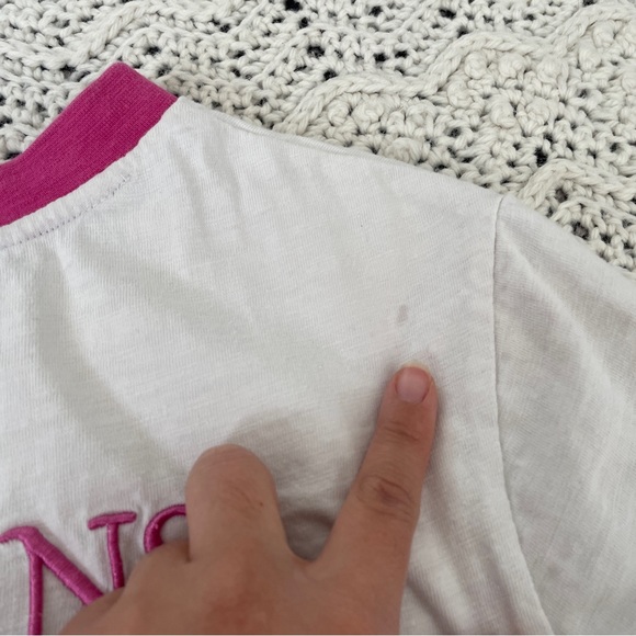 Guess x ASAP Rocky Embroidered Ringer Crew Crop Top T-Shirt White/Pink (XSmall) - Picture 7 of 8